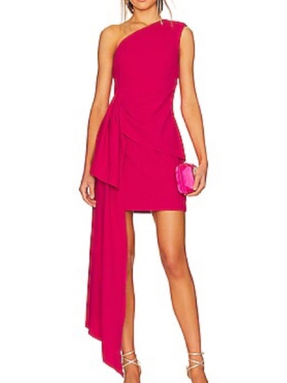 Elliatt Fuchsia Caicos One-Shoulder Draped Mini Dress